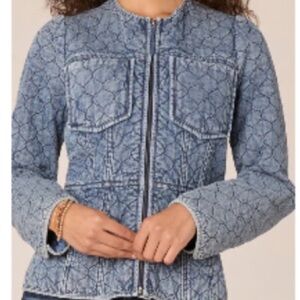 NWT Large Democracy Zip Front Quilted Peplum Denim Jacket